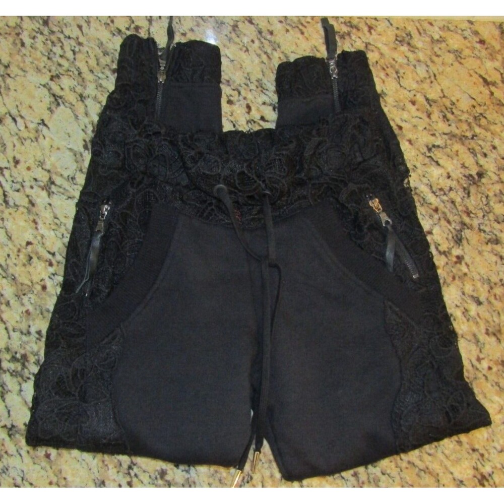 Andrea Bogosian Track Pants NWT Black Lace Suzanne Trousers Retail $477 Size S - Picture 6 of 8
